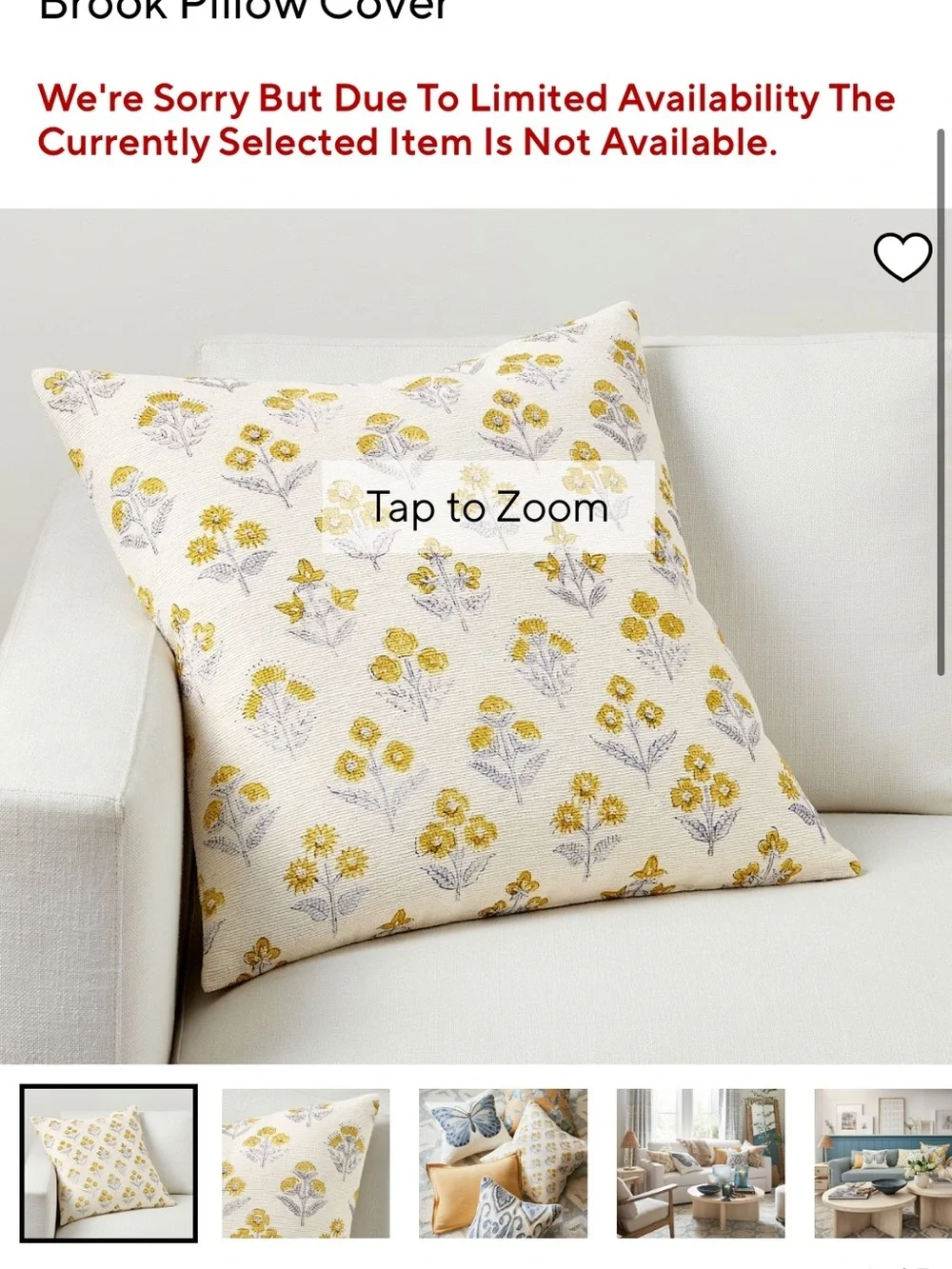 Pottery barn brook Floral Yellow & Gray Throw Pillow Cover set of 2 block print